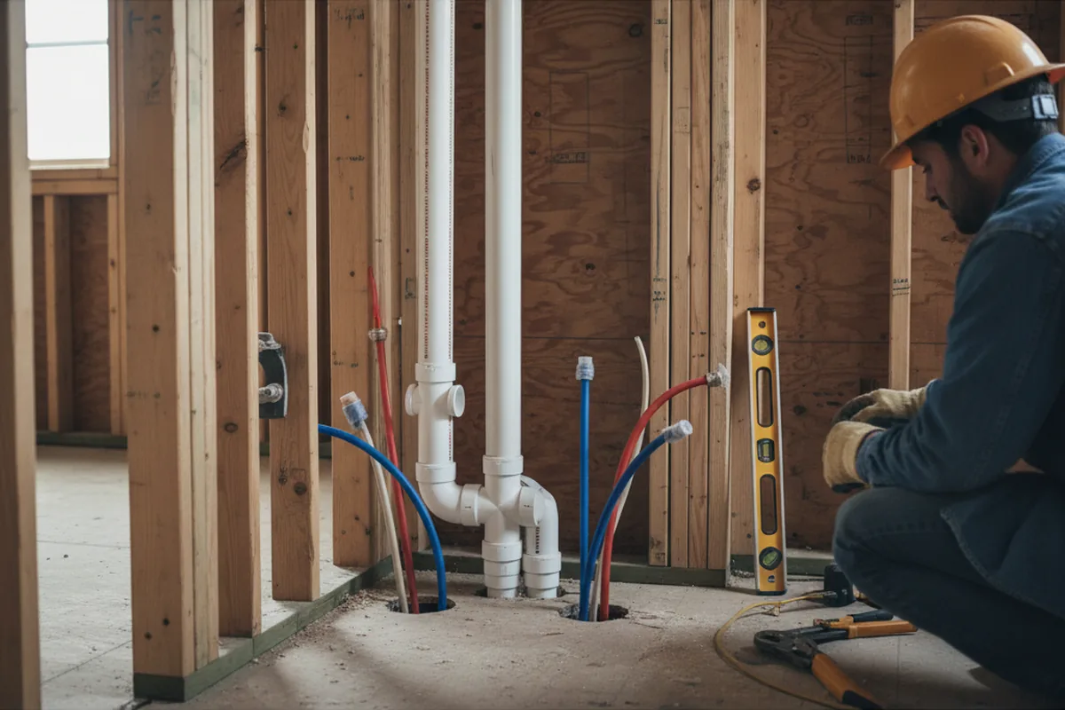 Drain and supply rough-in during Toilet Repair and Installation in Westbury