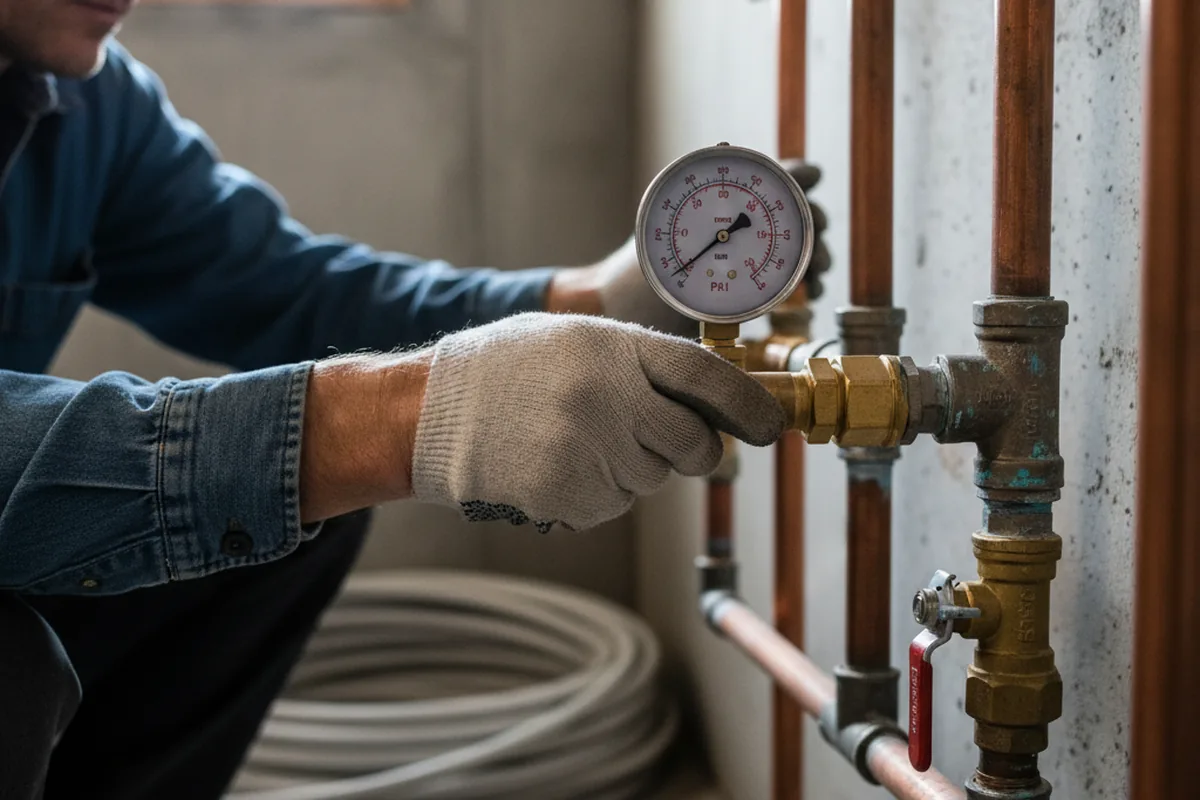 Pressure testing a repaired line during Water Line Repair in Westbury